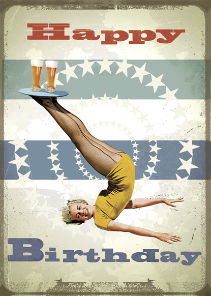 Happy Birthday Beer Tray Girl Greeting Card by Max Hernn